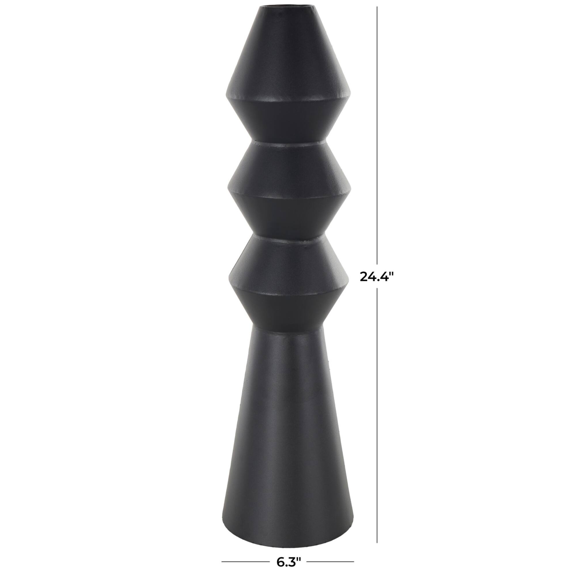 24" Black Metal Art Deco Fluted Vase
